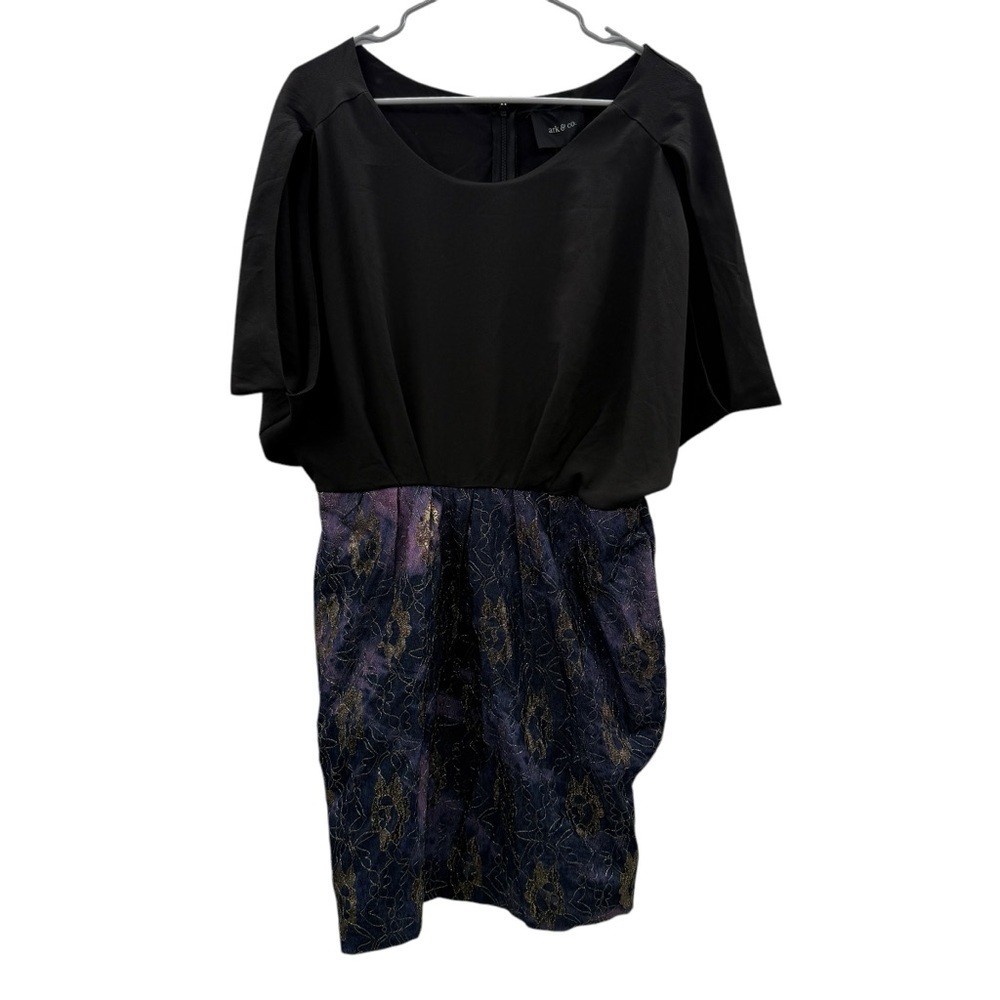 Ark & Co Black Batwing Sleeve Tie Dye Floral Overlay Dress Sz L NEW